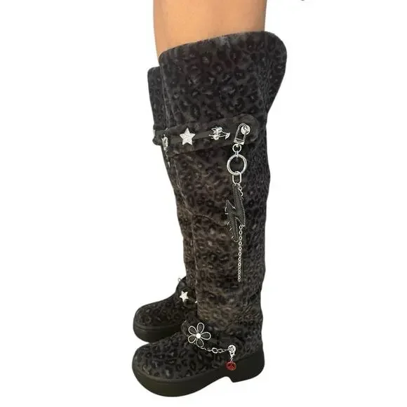 T-Pain x Crocs Wmns Classic Unfurgettable Knee High Boot Leopard size 10 New